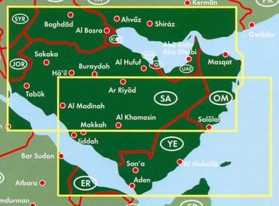 Mappa Stradale Arabia Saudita Qatar Emirati Arabi Uniti Oman Yemen