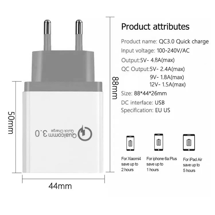 immagine di caricatore da viaggio caricatore da viaggio 2 caricatori USB - ogni caricatore con 3 Porte USB e Carica Veloce Quick Charge QC3.0 - presa da muro EU - compatti, leggeri e portatili