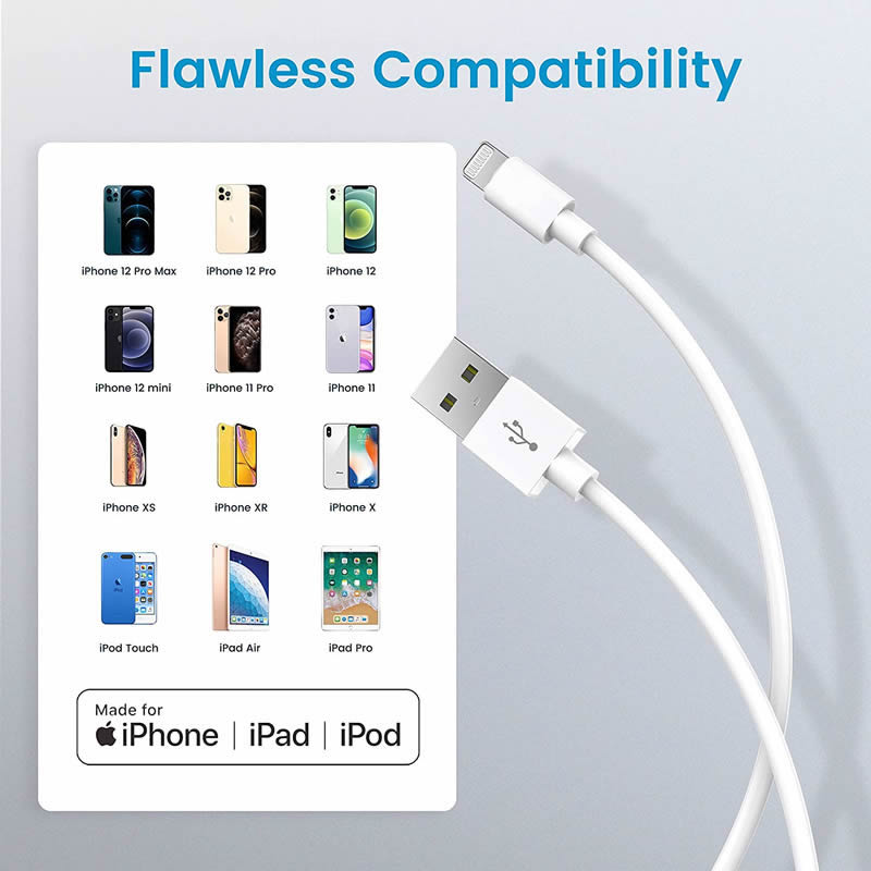 immagine di cavo cavo Cavo per iPhone - USB Lightning - certificato Apple, supporta Power Delivery 3.0, Carica Rapida Compatibile per iPhone 14/13/12/11/X/XS/XS Max/XR, iPad, iPod - cavo bianco, 1 metro