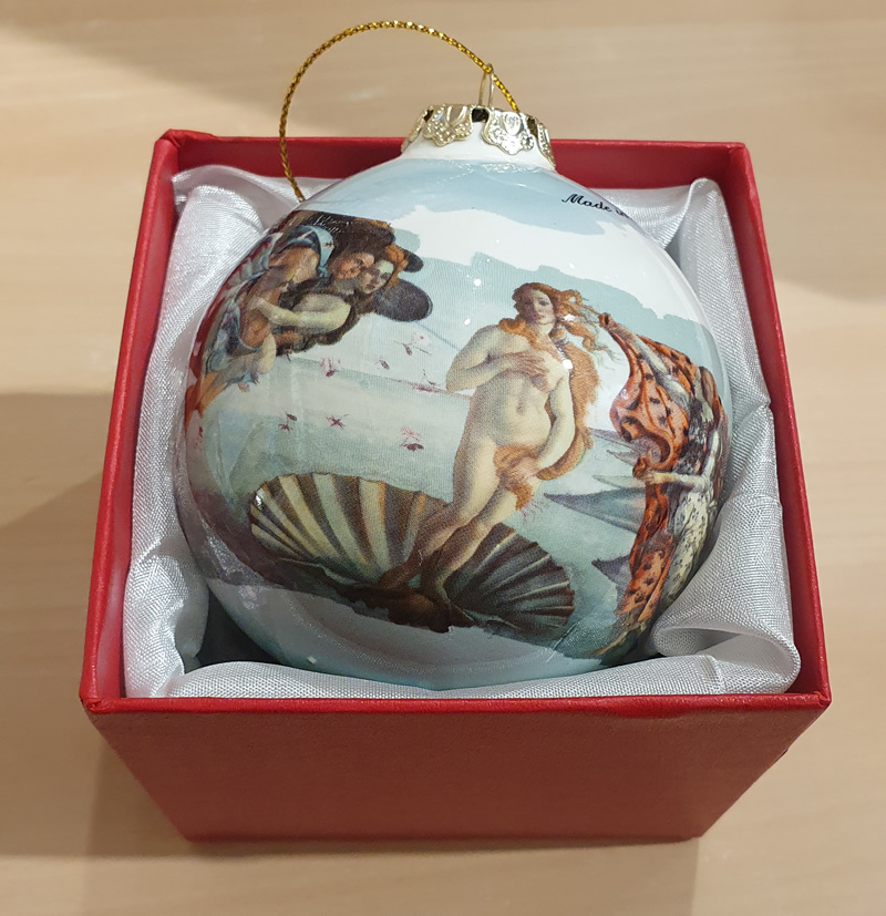 immagine di palla di natale palla di natale Palla di Natale in vetro - La Nascita di Venere di Botticelli, Uffizi - diametro 8 cm - con scatola regalo - made in Italy