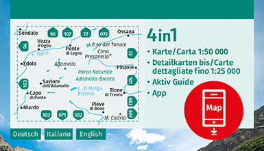 immagine di mappa topografica mappa topografica n.71 - Adamello, La Presanella, Vezza d'Oglio, Ponte di Legno, Passo del Tonale, Ossana, Pinzolo, Parco Naturale Adamello-Brenta, Cedegolo, Condino, Tione di Trento, Pieve di Ledro, Parco Nazionale dello Stelvio - mappa plastificata, compatibile con GPS - nuova edizione