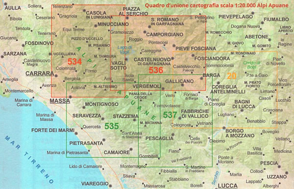 immagine di mappa topografica mappa topografica Alpi Apuane settentrionali - mappa escursionistica con sentieri C.A.I. - mappa n.534-536 - EDIZIONE 2024