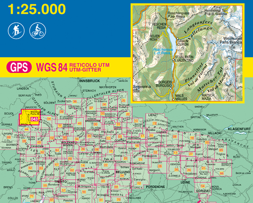 immagine di mappa topografica mappa topografica n.043 - Alta Val Venosta / Vinschgauer Oberland - con reticolo UTM compatibile con sistemi GPS - edizione 2024