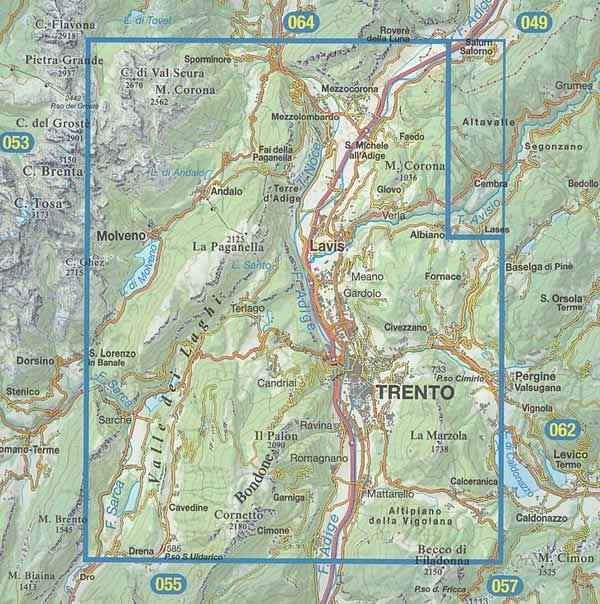 immagine di mappa topografica mappa topografica n.067 - Altopiano della Paganella, Val d'Adige, Trento - Val di Tovel, Flavona, C. Brenta, Trento - Spormaggiore, Cavedago, Mezzolombardo, Ton, C. Roccapiana, Fai, Andalo, Molveno, Lavis, Terlago, Lago di Tovel - con reticolo UTM per GPS - impermeabile, antistrappo, plastic-free, eco-friendly - EDIZIONE 2025