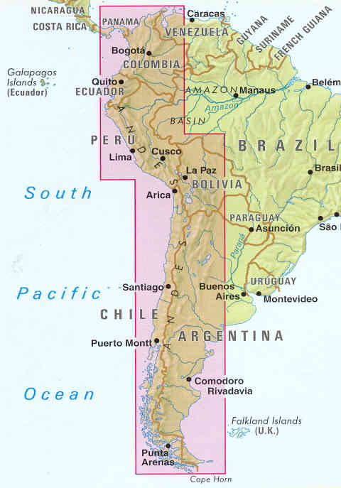 immagine di mappa stradale mappa stradale Le Ande / The Andes (SudAmerica / South America)