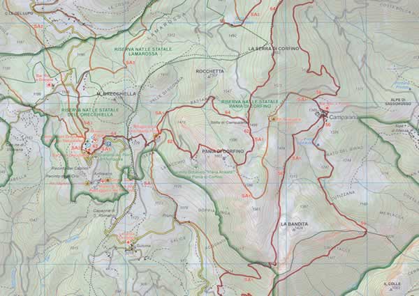 immagine di mappa topografica mappa topografica Appennino Tosco-Emiliano, Modenese, Garfagnana - mappa escursionistica n.18 - con sentieri CAI - con Parco dell'Orecchiella, Monte Prado, Villa Collemandina, Castiglione di Garfagnana, Pieve Fosciana, Castelnuovo di Garfagnana, Lago Santo, Fosciandora, Pievepelago, Riolunato, Fiumalbo, Abetone, Monte Giovo, Alpe San Pellegrino, Alpe Tre Potenze - EDIZIONE Dicembre 2023