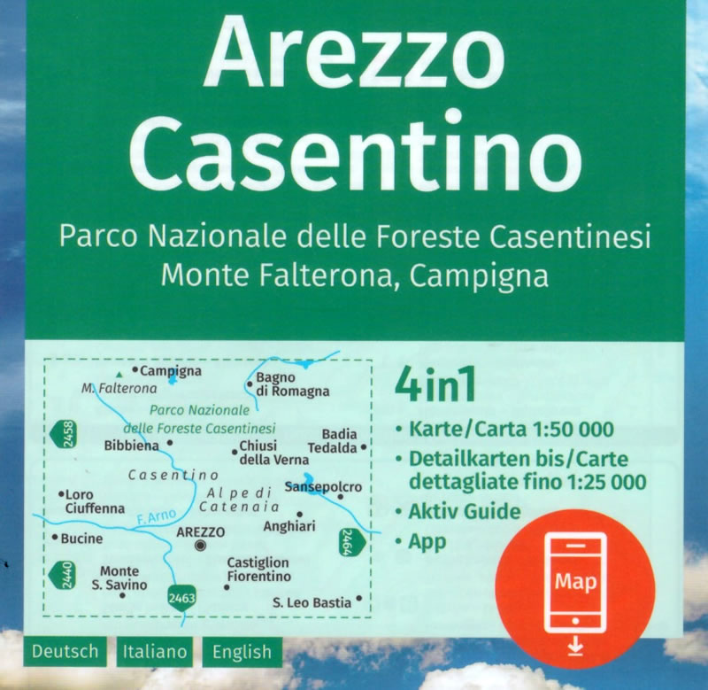 immagine di mappa topografica mappa topografica n.2459 - Arezzo, Casentino, Parco Nazionale Foreste Casentinesi, Monte Falterona, Campigna, Cortona, Bibbiena, Monte S. Savino, Loro Ciuffenna, Chiusi della Verna, Anghiari, Castiglion Fiorentino, Sansepolcro - mappa plastificata, compatibile con GPS - EDIZIONE 2024