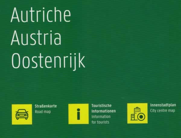 immagine di mappa stradale mappa stradale Austria / Österreich - con Vienna, Salisburgo (Salzburg), Innsbruck, St. Pölten, Linz/Lienz, Klagenfurt, Graz, Eisenstadt - con percorsi panoramici, parchi e riserve naturali - EDIZIONE 2024