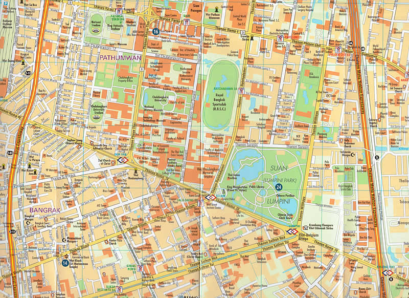 immagine di mappa stradale mappa stradale Bangkok - mappa della città - plastificata - con templi, luoghi panoramici, indice delle strade, linee e fermate dei trasporti pubblici - Edizione 2024