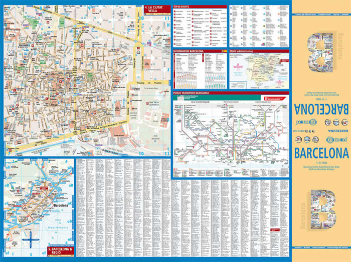 immagine di mappa di città mappa di città Barcellona / Barcelona - mappa della città plastificata, impermeabile, scrivibile e anti-strappo - dettagliata e facile da leggere, con trasporti pubblici, attrazioni e luoghi di interesse - nuova edizione