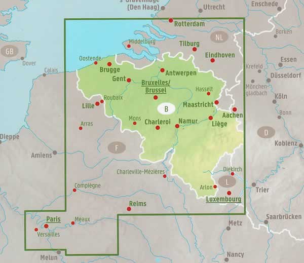 immagine di mappa stradale mappa stradale Belgio - mappa stradale - con Bruxelles, Gent, Brugge, Antwerpen, Maastricht, Liege, Charleroi, Aachen - EDIZIONE 2024