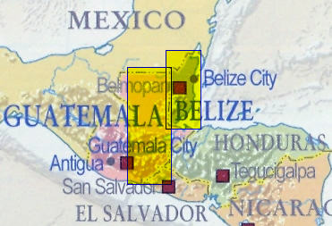 immagine di mappa stradale mappa stradale Belize e Guatemala Est - con Belize City, Guatemala City, Antigua - mappa plastificata, con spiagge e luoghi panoramici - nuova edizione