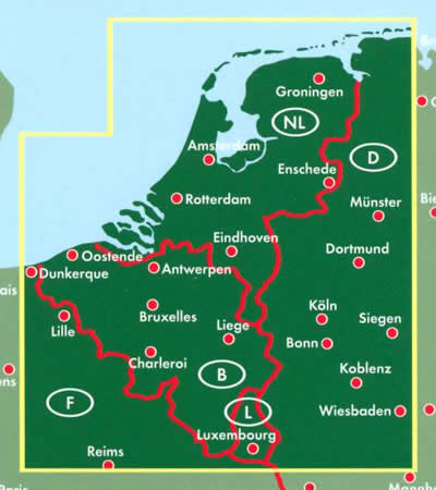 immagine di mappa stradale mappa stradale Benelux - Belgio, Paesi Bassi, Lussemburgo