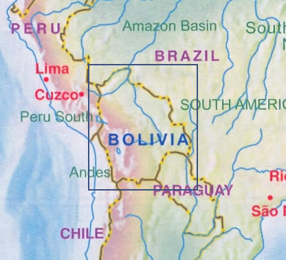 immagine di mappa stradale mappa stradale Bolivia - con La Paz, Santa Cruz, Potosi - mappa stradale, impermeabile - nuova edizione