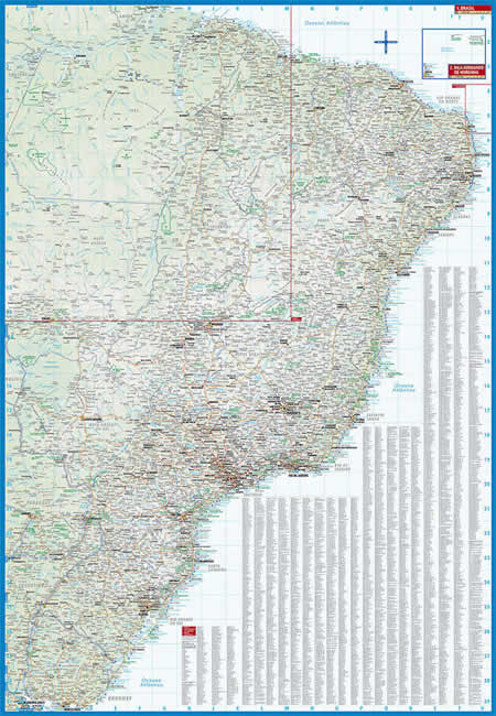 immagine di mappa stradale mappa stradale Brasile / Brasilien / Brazil - mappa stradale plastificata - con Brasilia, Rio de Janeiro, Manaus, Sao Paulo, Fortaleza, Natal, Recife, Salvador, Porto Alegre