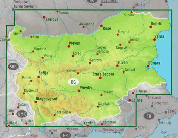 immagine di mappa stradale mappa stradale Bulgaria - con Sofia, Plovdiv, Varna, Burgas, Ruse, Stara Zagora, Pleven, Sliven, Dobrič, Šumen, Pernik, Haskovo, Jambol, Pazardžik, Blagoevgrad, Veliko Tărnovo, Vraca, Gabrovo, Asenovgrad, Vidin - edizione 2023