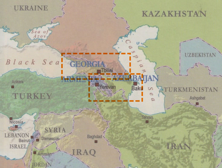 immagine di mappa stradale mappa stradale Caucaso / Kaukasus - con Armenia, Azerbaijan, Georgia - Tblisi, Baku, Yerevan - nuova edizione