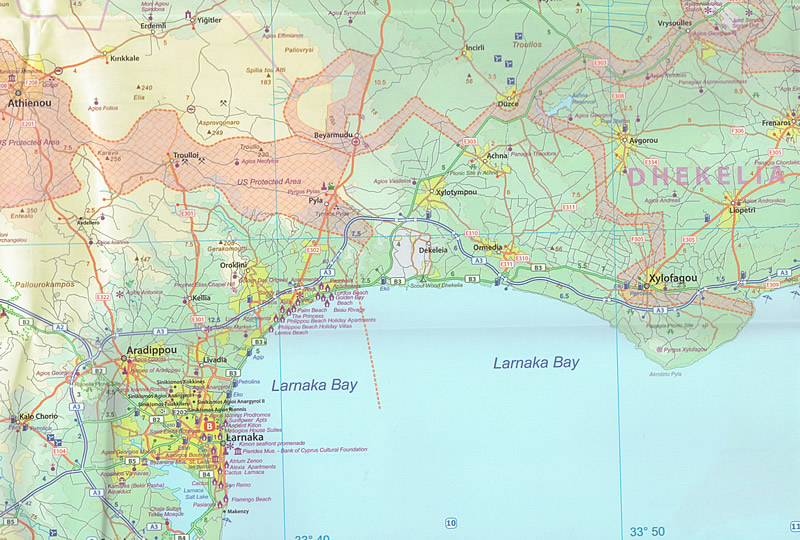 immagine di mappa stradale mappa stradale Cipro - mappa stradale - con spiagge, luoghi panoramici, parchi e riserve naturali - mappa impermeabile e antistrappo - nuova edizione