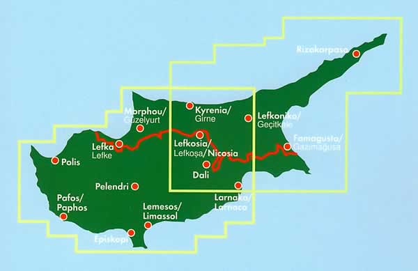 immagine di mappa stradale mappa stradale Cipro - mappa stradale - con spiagge, luoghi panoramici, parchi e riserve naturali - edizione 2022