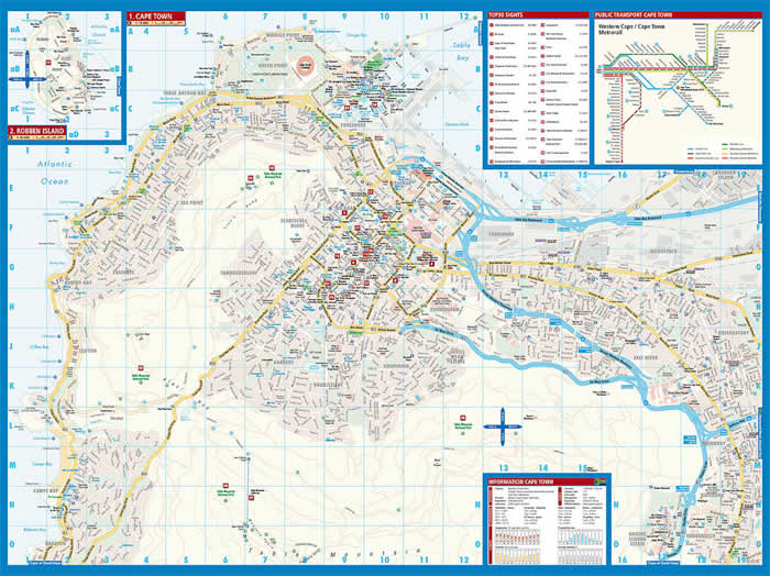 immagine di mappa di città mappa di città Città del Capo / Cape Town - mappa plastificata, impermeabile e antistrappo - con dettaglio del centro città, linee dei trasporti pubblici, mappe dei dintorni di Cape Town e di Robben Island - mappa della città plastificata, impermeabile, scrivibile e anti-strappo - dettagliata e facile da leggere, con trasporti pubblici, attrazioni e luoghi di interesse - nuova edizione