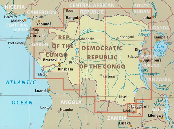 immagine di mappa stradale mappa stradale Rep. del Congo e Rep. Democratica del Congo