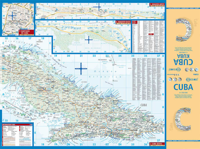 immagine di mappa stradale mappa stradale Cuba / Kuba - con La Habana, Playas del Este, Varadero, Santiago de Cuba - mappa plastificata