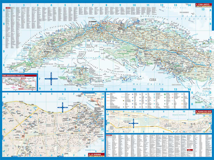 immagine di mappa stradale mappa stradale Cuba / Kuba - con La Habana, Playas del Este, Varadero, Santiago de Cuba - mappa plastificata