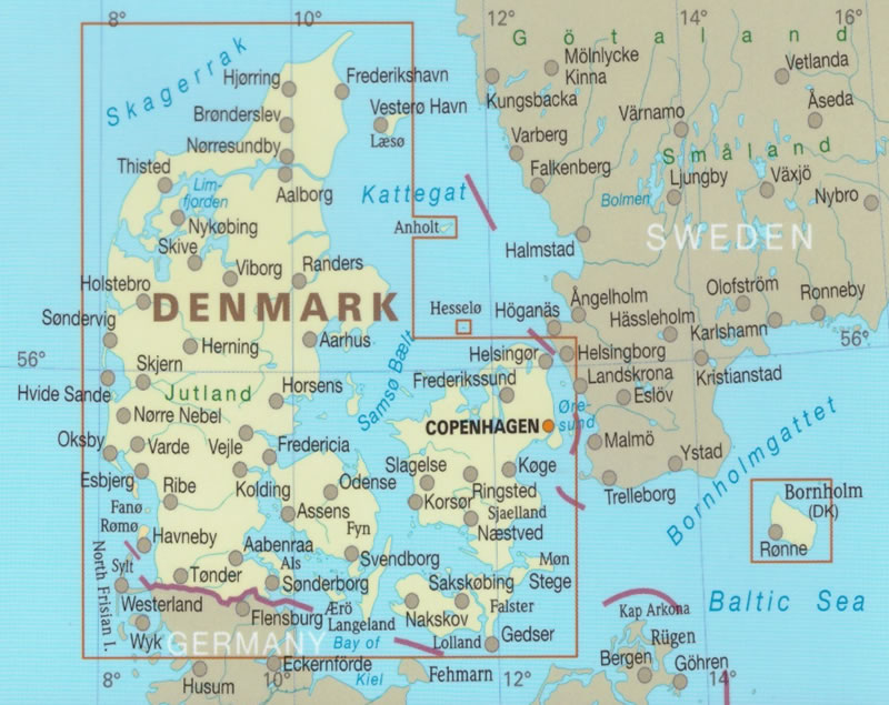 immagine di mappa stradale mappa stradale Danimarca / Denmark - con Copenaghen, Århus, Aalborg, Esbjerg, Odense - mappa impermeabile e anti-strappo - EDIZIONE Dicembre 2024