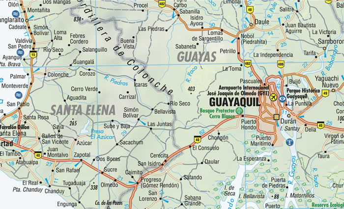 immagine di mappa stradale mappa stradale Ecuador - con isole Galapagos, Gran Quito, Guayaquil, Cuenca, Ingapirca - mappa plastificata