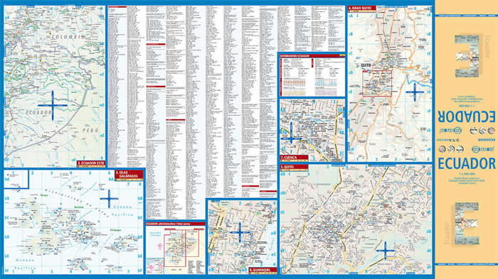 immagine di mappa stradale mappa stradale Ecuador - con isole Galapagos, Gran Quito, Guayaquil, Cuenca, Ingapirca - mappa plastificata