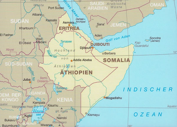 immagine di mappa stradale mappa stradale Etiopia - con Somalia, Eritrea e Djibouti - mappa stradale - impermeabile e antistrappo - con parchi naturali e luoghi di interesse - nuova edizione