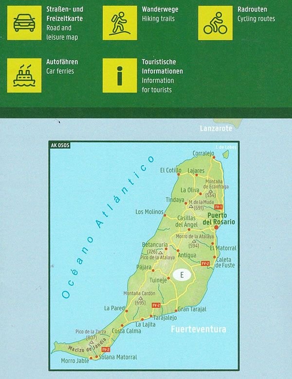 immagine di mappa stradale mappa stradale Fuerteventura (Isole Canarie) - mappa stradale ed escursionistica - con sentieri, spiagge, percorsi panoramici e cicloturistici - EDIZIONE 2025