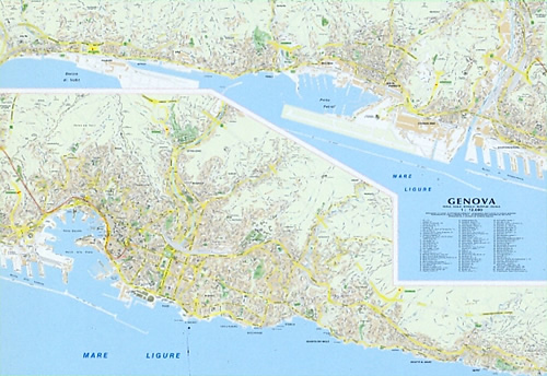 immagine di mappa di città mappa di città Genova - mappa di città con ingrandimento del centro, zone industriali ed elenco delle strade - edizione 2024