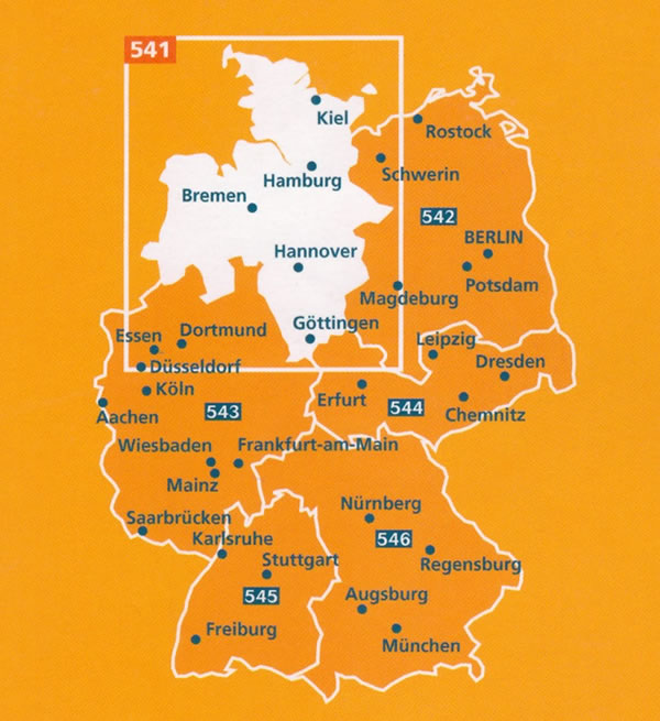 immagine di mappa stradale mappa stradale n.541 - Germania Nord-Ovest - con Schleswig-Holstein, Hamburg, Niedersachsen, Bremen - nuova edizione