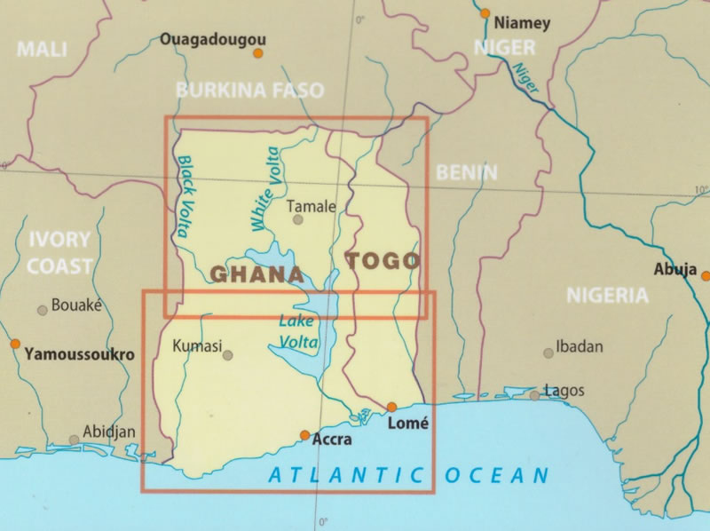 immagine di mappa stradale mappa stradale Ghana, Togo - mappa stradale, impermeabile e antistrappo - con luoghi panoramici, parchi e riserve naturali - EDIZIONE 2024