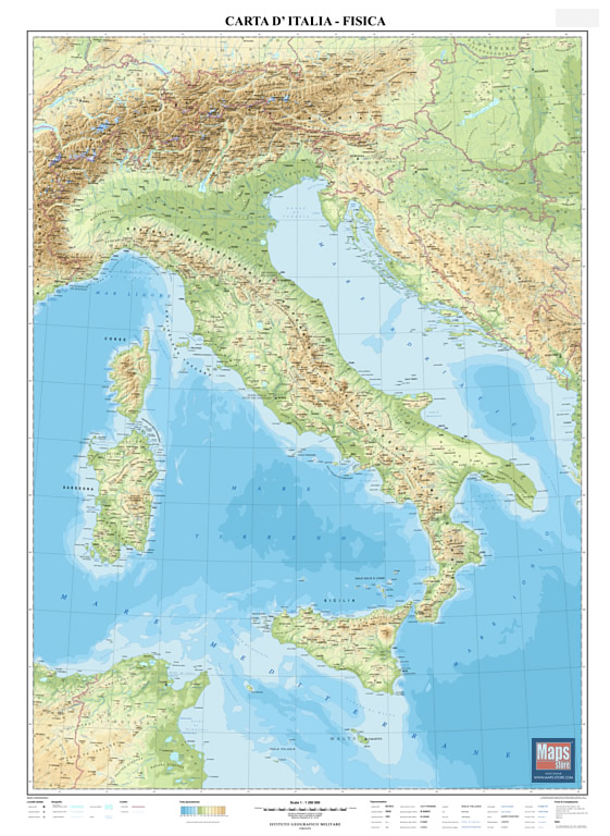 immagine di mappa mappa Italia Fisica - mappa murale - 70 x 100 cm - edizione 2023