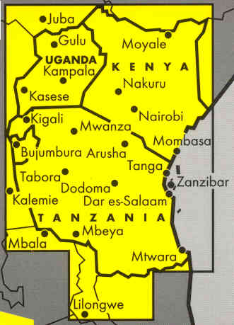 immagine di mappa stradale mappa stradale Kenya, Tanzania, Uganda