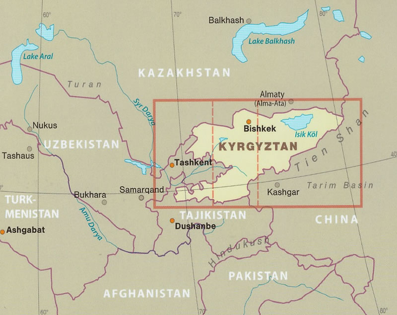 immagine di mappa stradale mappa stradale Kyrgyzstan - mappa stradale - impermeabile e antistrappo - EDIZIONE 2024