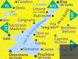 immagine di mappa topografica mappa topografica n.102 - Lago di Garda, Monte Baldo, Riva del Garda, Salò, Desenzano del Garda, Sirmione, Lago d'Idro, Caprino Veronese, Lago di Ledro, Storo - compatibile con GPS + mappa panoramica - edizione 2013