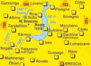 immagine di mappa topografica mappa topografica n.106 - Lago d'Iseo, Franciacorta - con Rovato, Brescia, Gussago, Palazzolo, Zandobbio, Bovegno, Gazzaniga, Lovere