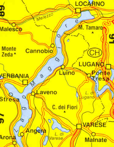 immagine di mappa topografica mappa topografica n.90 - Lago Maggiore e Lago di Varese - con Verbania, Stresa, Laveno, Luino, Varese, Locarno, Lugano