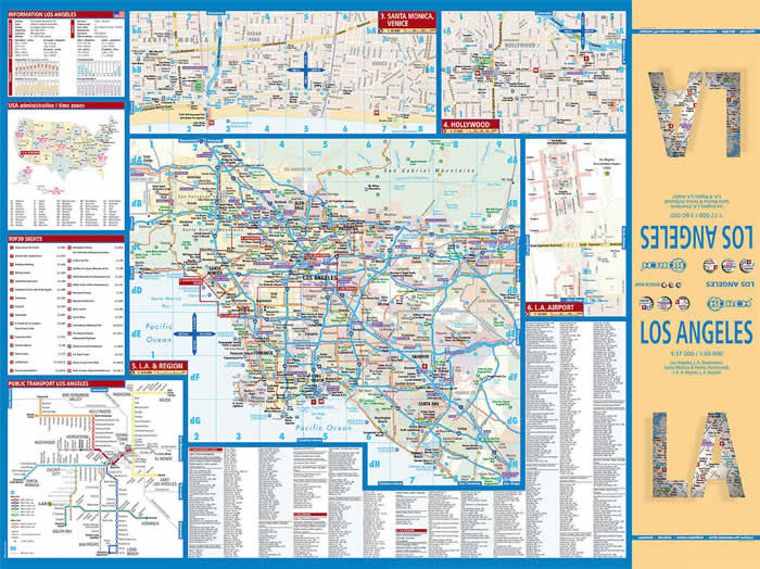 immagine di mappa di città mappa di città Los Angeles - mappa della città plastificata, impermeabile, scrivibile e anti-strappo - dettagliata e facile da leggere, con trasporti pubblici, attrazioni e luoghi di interesse - nuova edizione