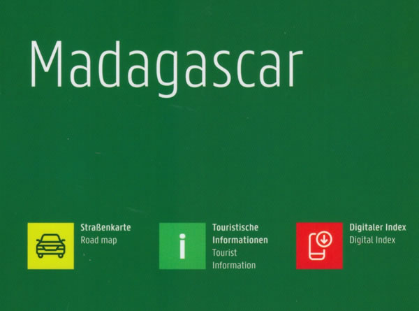 immagine di mappa stradale mappa stradale Madagascar / Madagaskar, e isole Rodrigues, Mauritius, Reunion, Comore - con Antananarivo, Toamasina, Antsirabe, Fianarantsoa, Toliara, Tolagnaro, Manakara, Morondava, Antalaha, Farafangana, Ihosy, Mayotte - con spiagge, luoghi panoramici, riserve naturali - EDIZIONE Dicembre 2023