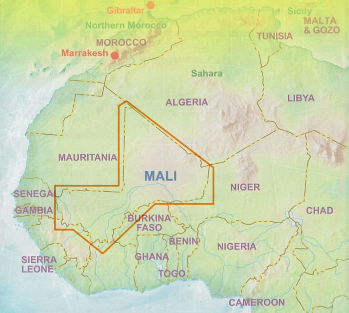 immagine di mappa stradale mappa stradale Mali - mappa stradale - cartografia dettagliata, informazioni turistiche, con mappe delle città di Bamako, Timbuktu/Tombouctou - nuova edizione