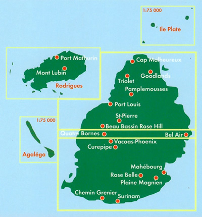 immagine di mappa topografica mappa topografica Mauritius - con Port Louis, Curepipe, Vacoas-Phoenix, Quatre Bornes, Goodlands, Beau Bassin-Rose Hill, Bel Air, Chemin Grenier, Surinam, St Pierr, Rodrigues, Agalega, Ile Plate - mappa escursionistica, con spiagge, percorsi per il trekking, luoghi panoramici e parchi naturali - EDIZIONE 2024