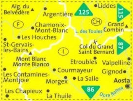 immagine di mappa topografica mappa topografica n.85 - Monte Bianco, Aosta, Grand Combin, Liddes, Chamonix-Mont-Blanc, La Thuile, Valpelline, La Salle, Morgex, Les Chapieux, Saint-Gervais-les-Bains, Argentière - mappa plastificata, compatibile con GPS