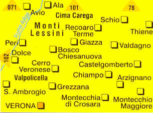 immagine di mappa topografica mappa topografica n.100 - Monti Lessini, Gruppo della Carega, Recoaro Terme, Dolce, Valpolicella, Verona, Grezzana, Schio, Valdagno