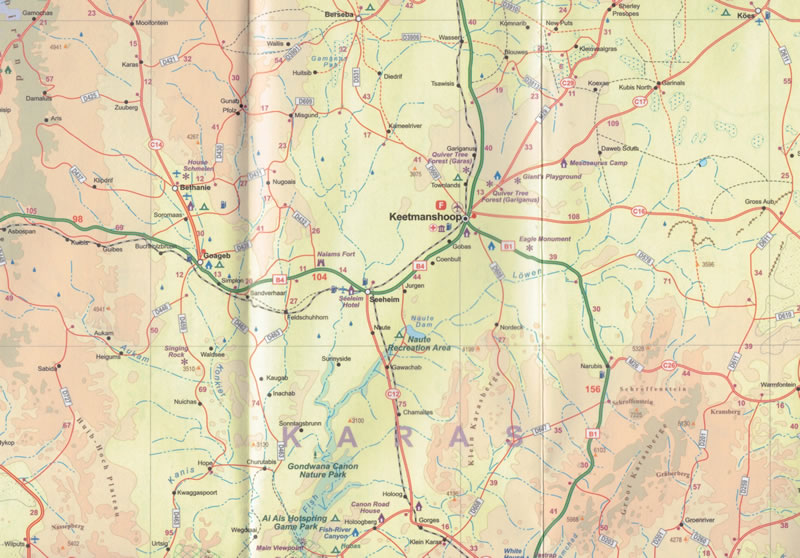 immagine di mappa stradale mappa stradale Namibia - con le mappe di città di Swakopmund e Windhoek - con percorsi panoramici, spiagge, riserve e parchi naturali - mappa stradale impermeabile e antistrappo - nuova edizione