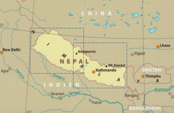 immagine di mappa stradale mappa stradale Nepal - con Kathmandu, Annapurna, Monte Everest, Pokhara, Bhaktapur, Chitwan National Park - mappa impermeabile e antistrappo - nuova edizione