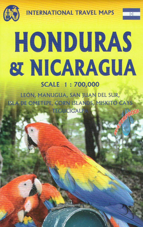 immagine di mappa stradale mappa stradale Nicaragua, Honduras - mappa stradale con strade panoramiche, spiagge, parchi e riserve naturali  - con le città di Managua, San Juan del Sur, Leon, Isla de Ometepe, Corn Islands, Misikito Cays, Tegucigalpa - mappa impermeabile e antistrappo - nuova edizione